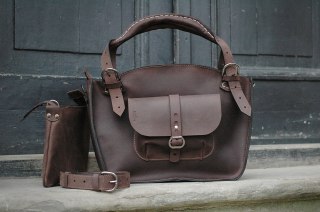 Torba Kuferek skórzany z kopertówką kolor ciemny brąz