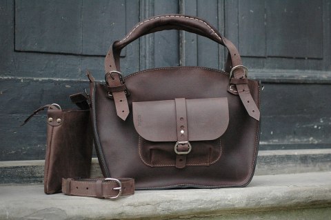 Torba Kuferek skórzany z kopertówką kolor ciemny brąz