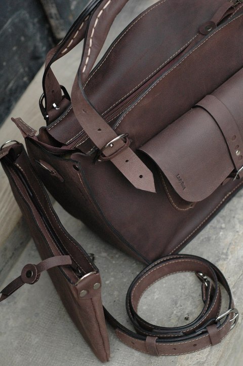 Torba Kuferek skórzany z kopertówką kolor ciemny brąz