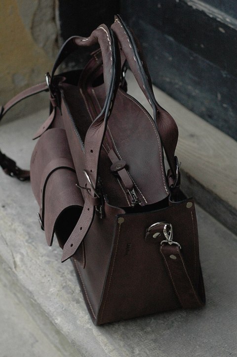 Torba Kuferek skórzany z kopertówką kolor ciemny brąz