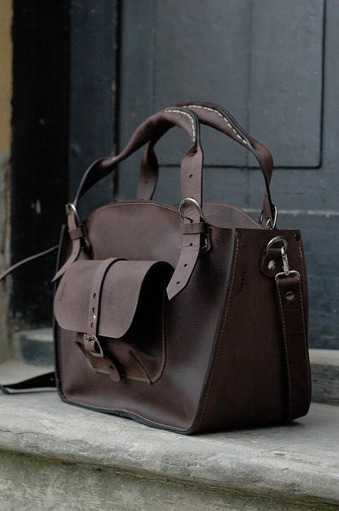 Torba Kuferek skórzany z kopertówką kolor ciemny brąz