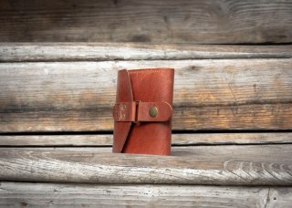 Portfel skórzany kolor rudy i granatowy