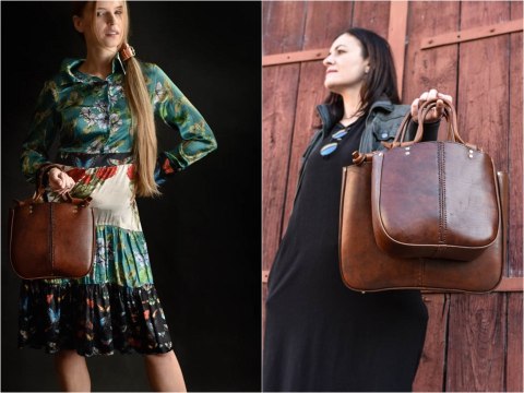 Elaine leather handbag large size brown color