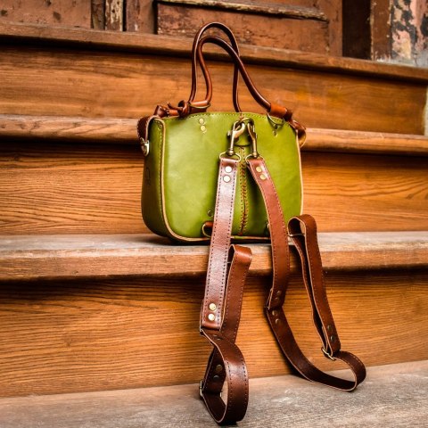 Limonkowy plecak z funkcją torebki . Wysokiej jakosci produkt ręcznie wykonany.