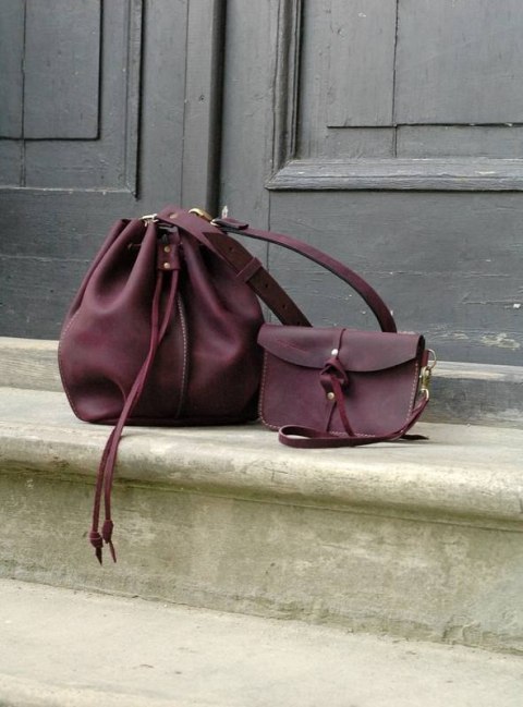Leather bucket bag Maja color plum