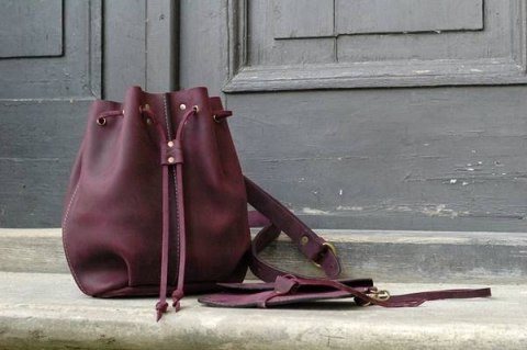 Leather bucket bag Maja color plum