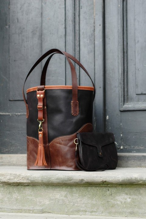 Torebka skórzana Julia w kolorze czarnym i brązowym