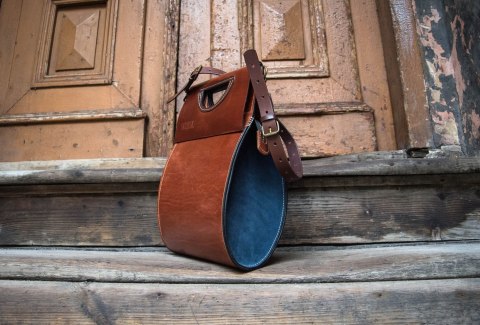 Handmade leather purse The tear color ginger and navy blue