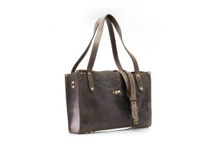 Skórzana damska torebka w stylu oversize Kasia, piękna Brązowa torebka od Ladybuq Art