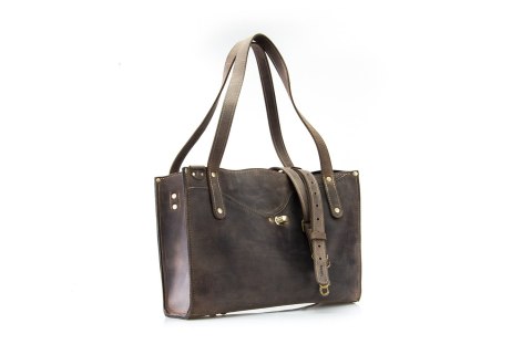 Skórzana damska torebka w stylu oversize Kasia, piękna Brązowa torebka od Ladybuq Art