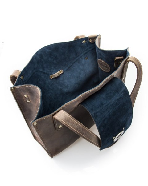 Skórzana damska torebka w stylu oversize Kasia, piękna Brązowa torebka od Ladybuq Art