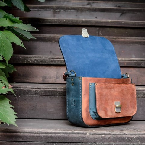 Torebka skórzana Lara w kolorze rudym i granatowym