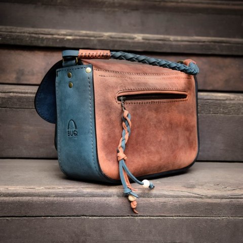 Torebka skórzana Lara w kolorze rudym i granatowym