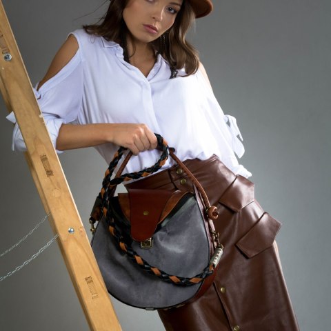 Torebka skórzana Mili w kolorze szarym i brązowym