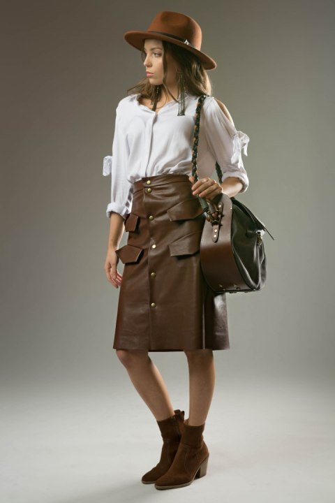 Torebka skórzana Mili w kolorze szarym i brązowym