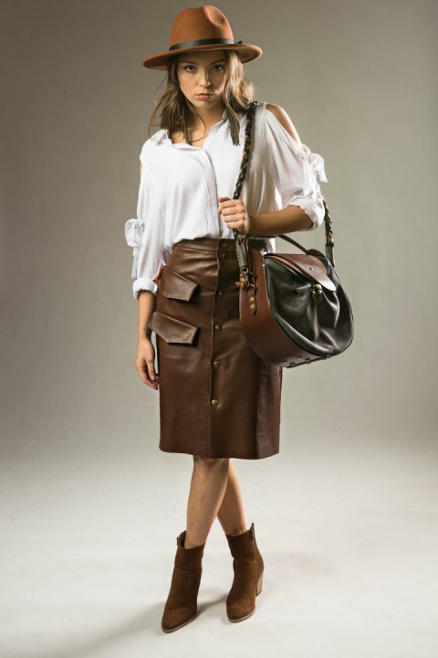 Torebka skórzana Mili w kolorze szarym i brązowym