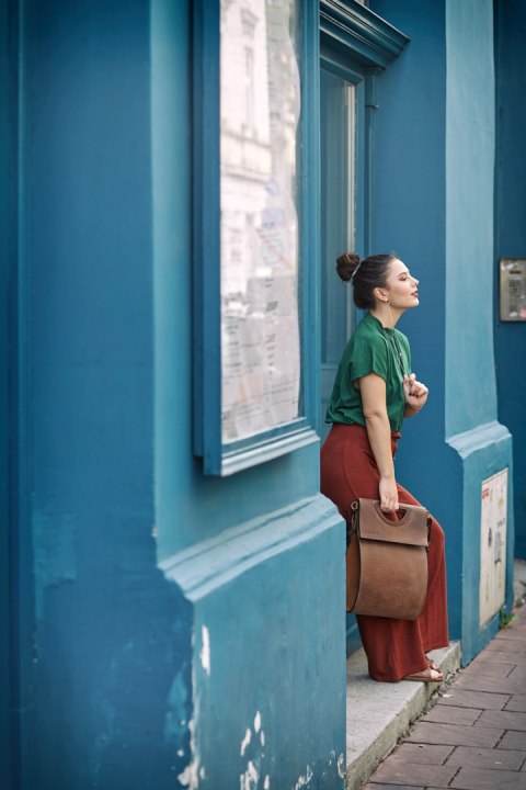 Torebka skórzana Łezka kolor brązowy i kamelowy