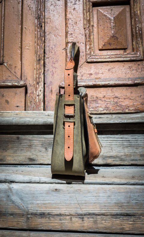 Leather handmade purse Rita color khaki and ginger