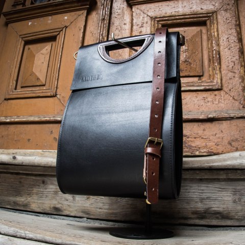 Leather bag The Tear black color handmade