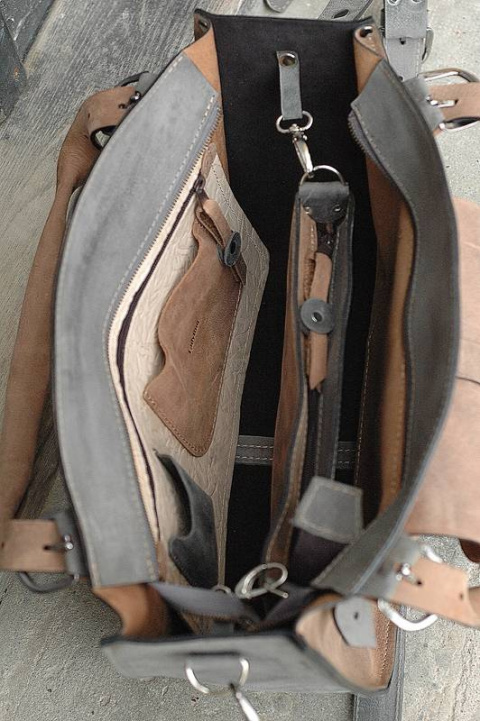 Torba skórzana kuferek kolor brąz i szary