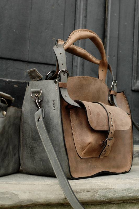 Torba skórzana kuferek kolor brąz i szary