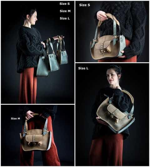 Torba skórzana kuferek kolor brąz i szary