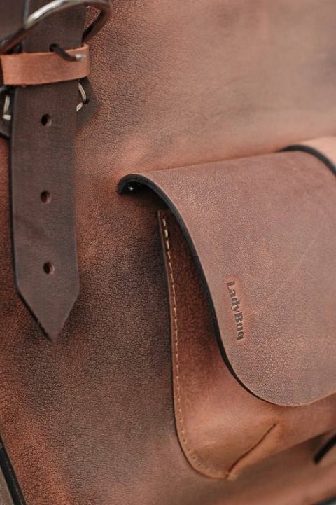 Leather satchel bag with clutch. Dark brown and cognac color. LadyBuQ Art.