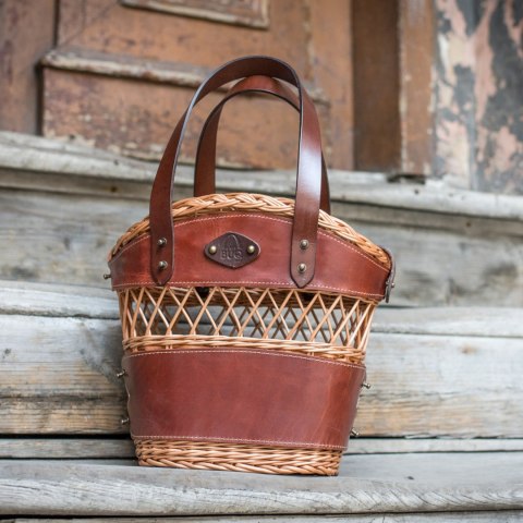 Niepowtarzalny kosz wiklinowo - skórzany od Ladybuq Art
