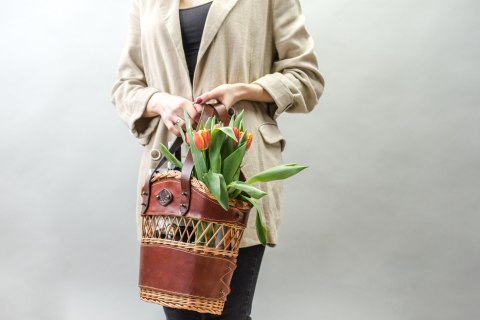 Niepowtarzalny kosz wiklinowo - skórzany od Ladybuq Art