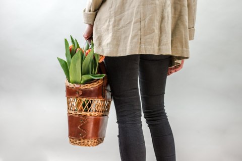 Niepowtarzalny kosz wiklinowo - skórzany od Ladybuq Art