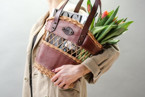 Niepowtarzalny kosz wiklinowo - skórzany od Ladybuq Art