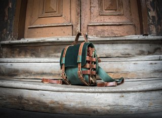 Handmade leather backpack green color