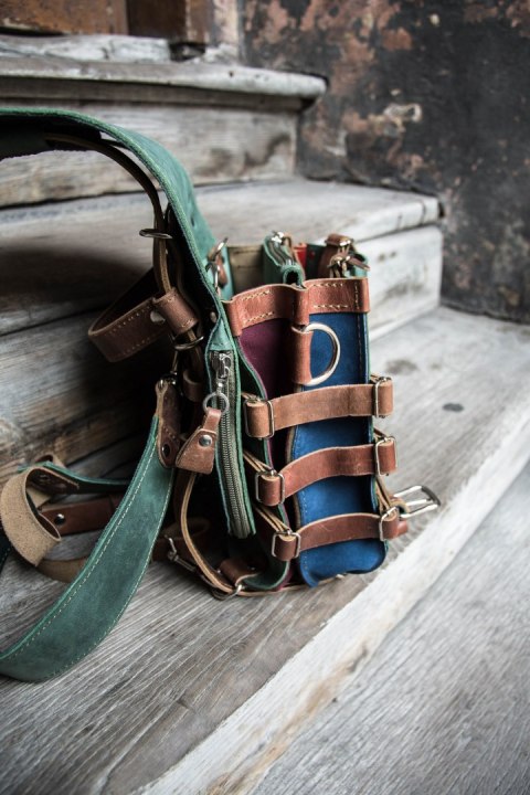 Handmade leather backpack green color