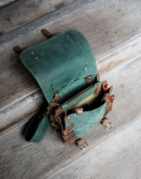 Handmade leather backpack green color