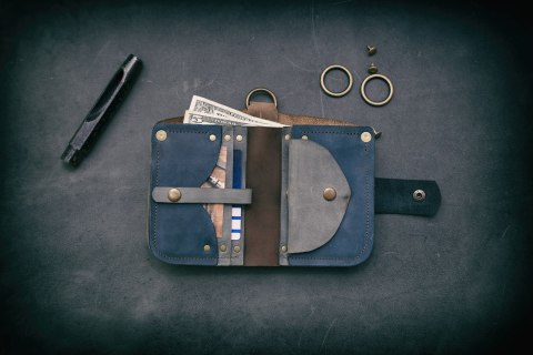 Portfel skórzany Barcelona w kolorze brązowym oraz granatowym