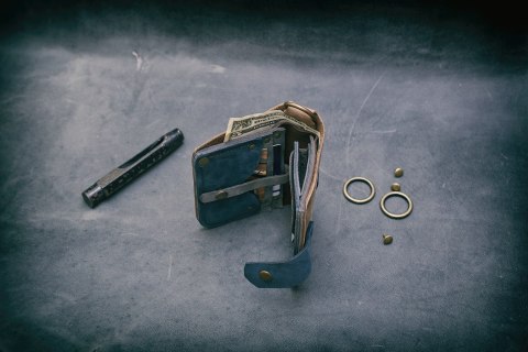 Portfel skórzany Barcelona w kolorze brązowym oraz granatowym