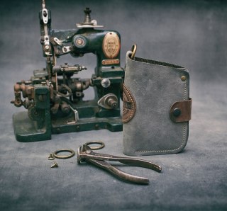 Portfel skórzany Barcelona w kolorze szarym i brązowym