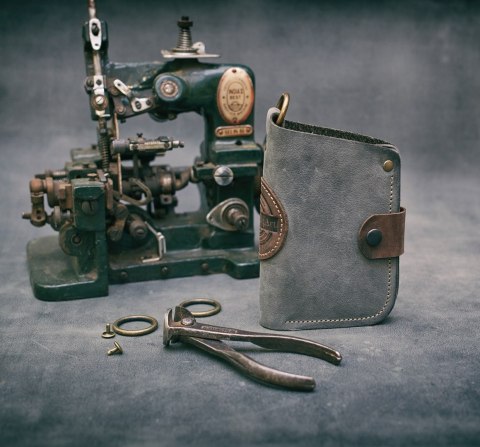 Portfel skórzany Barcelona w kolorze szarym i brązowym