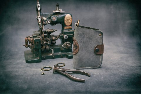 Portfel skórzany Barcelona w kolorze szarym i brązowym