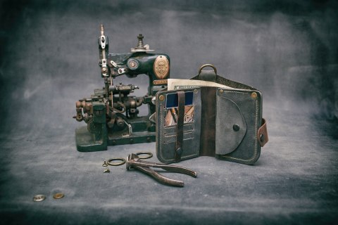 Portfel skórzany Barcelona w kolorze szarym i brązowym