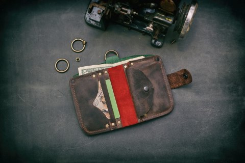 Portfel skórzany Barcelona w kolorze zielonym i brązowym