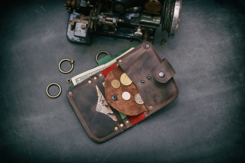 Portfel skórzany Barcelona w kolorze zielonym i brązowym