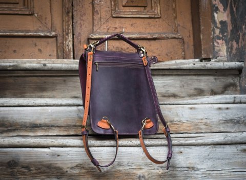 Skórzana damska torebka z funkcją plecaka Molly w kolorze śliwkowym