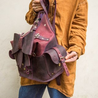 Handmade Women’s Leather Backpack with Detachable Bow – Elegant Plum Leather Backpack, Artisan Design