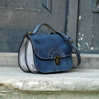 Torebka skórzana Pati  w kolorze granatowym i szarym
