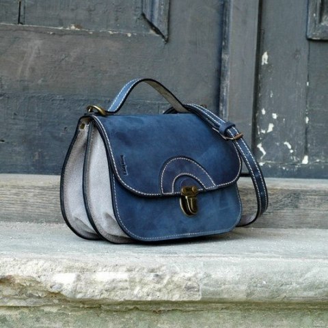 Stylowa skórzana torebka Pati rozmiar L Jeansowa od Ladybuq Art