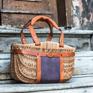Wicker and leather basket bag