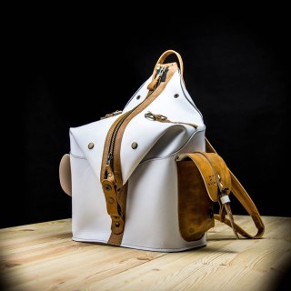 Leather handmade backpack color white