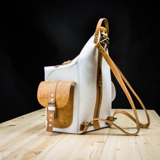 Leather handmade backpack color white