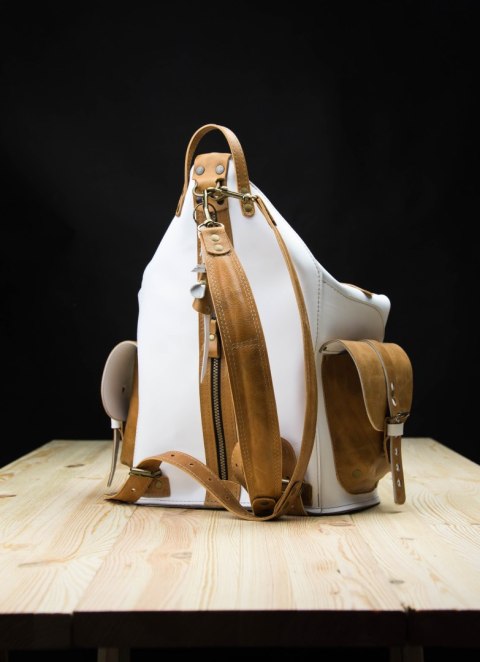 Leather handmade backpack color white